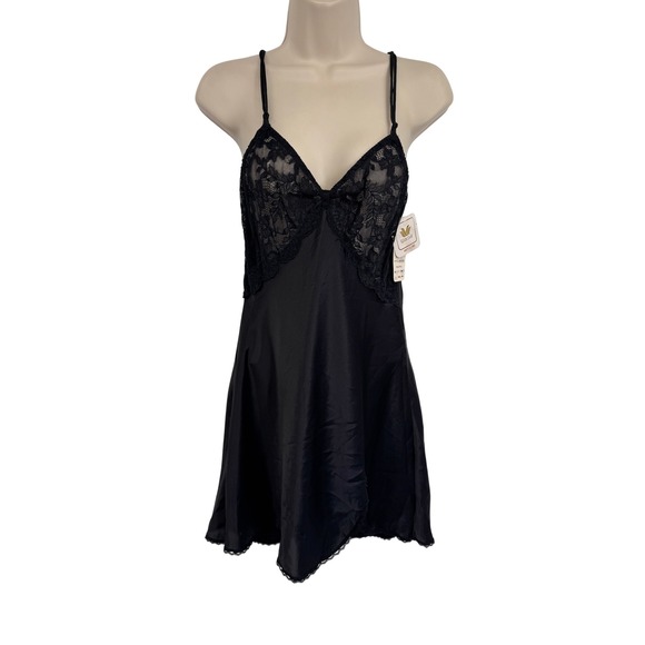 Wacoal Black Lace Trim Slip Camisole Nightgown Lingerie Womens M NEW